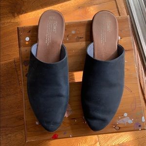 Toms Black Leather Slides